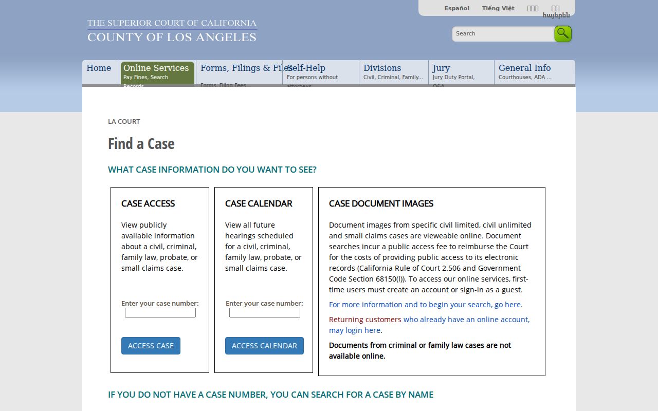 West Hollywood residents directory, Los Angeles Superior Court case search