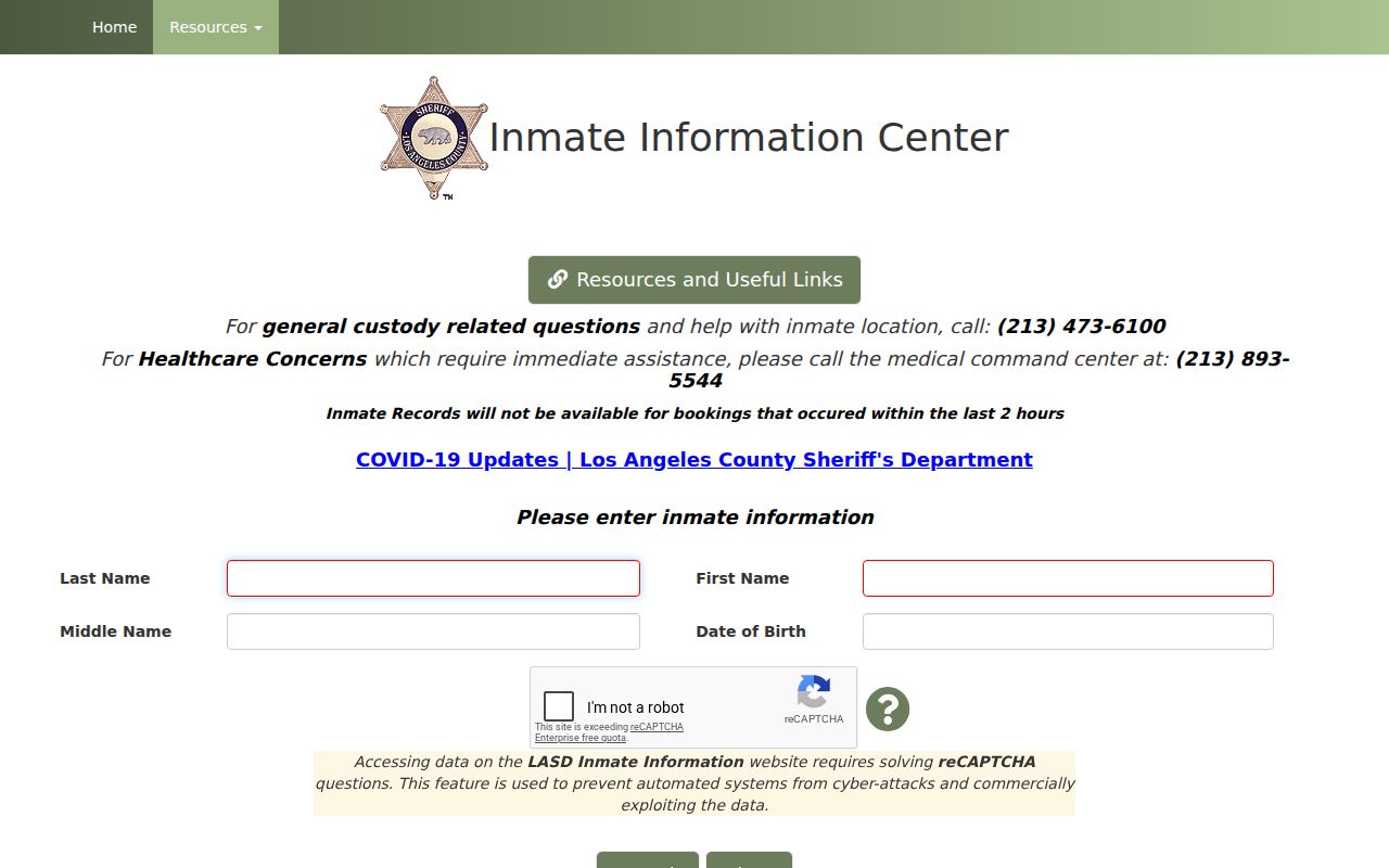 West Hollywood neighbors, Los Angeles County inmate information search