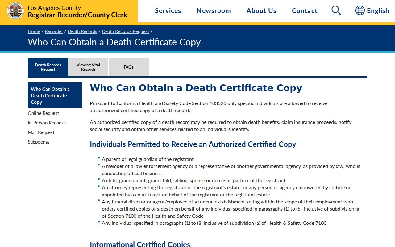 West Hollywood resident lookup, Los Angeles County death records