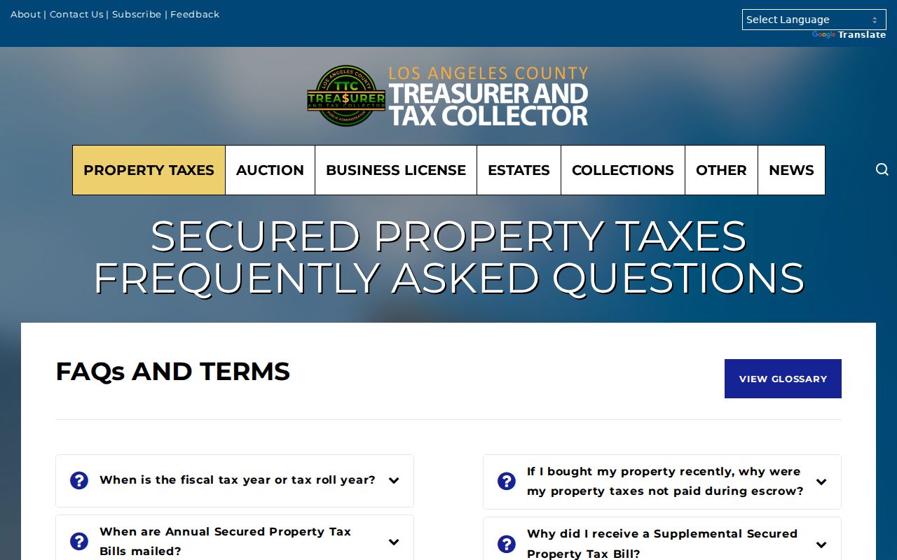 West Hollywood street directory, county secured property tax information