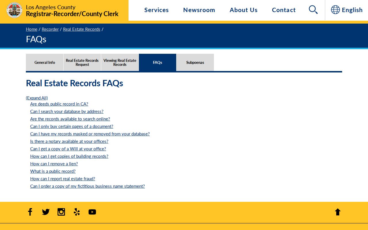 West Hollywood street directory, Los Angeles County recorder search FAQ